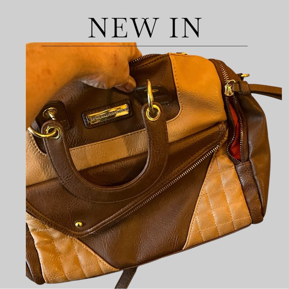 Adrienne Vittadini Brown Tan Satchel with Gold Accents - Picture 8 of 10